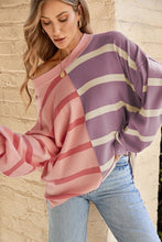 Load image into Gallery viewer, Striped Colorblock Drop Shoulder Sweater