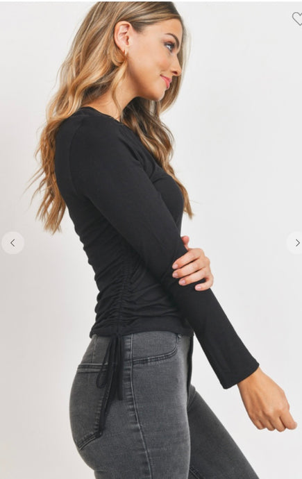 Black Ruched Long Sleeve Top