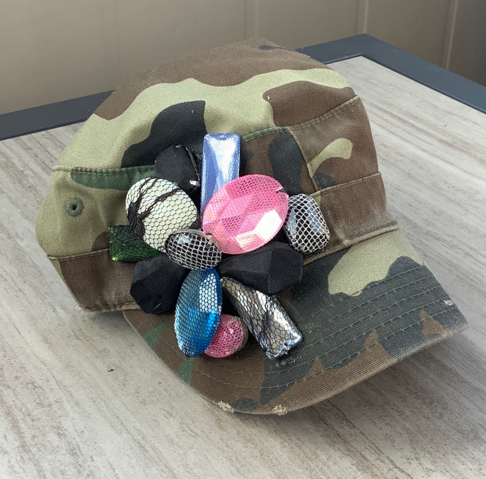 Camo Cadet Cap with Cluster flower