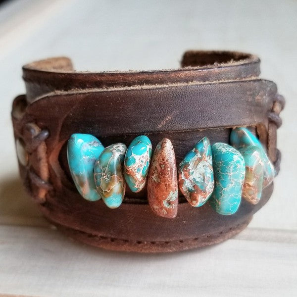 Dusty Leather Cuff with Turquoise Regalite Chunks
