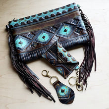 Load image into Gallery viewer, Blue Navajo Leather Embossed Clutch Handbag