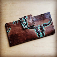 Load image into Gallery viewer, Embossed Leather Wallet In Turquoise Steer