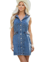 Load image into Gallery viewer, Myosotis Western Belt Button Down Sleeveless Denim Short Dress