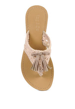 Load image into Gallery viewer, BEECH HANDWOVEN NATURAL SUEDE TASSEL THONG FLATS