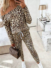 Load image into Gallery viewer, Leopard Print One-Shoulder Top and Pants Set