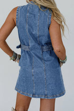 Load image into Gallery viewer, Myosotis Western Belt Button Down Sleeveless Denim Short Dress