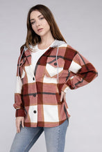 Load image into Gallery viewer, Plaid Drawstring Hooded Fleece Shacket