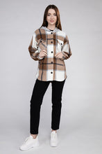 Load image into Gallery viewer, Plaid Drawstring Hooded Fleece Shacket