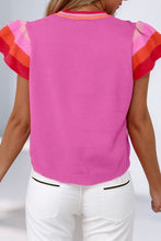 Load image into Gallery viewer, Knitted Contrast Sleeve Round Neck Tee