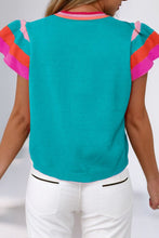 Load image into Gallery viewer, Knitted Contrast Sleeve Round Neck Tee