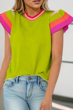 Load image into Gallery viewer, Knitted Contrast Sleeve Round Neck Tee