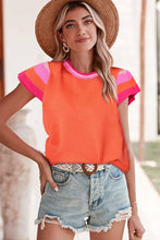 Load image into Gallery viewer, Knitted Contrast Sleeve Round Neck Tee