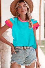 Load image into Gallery viewer, Knitted Contrast Sleeve Round Neck Tee