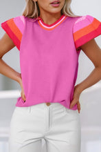 Load image into Gallery viewer, Knitted Contrast Sleeve Round Neck Tee