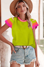 Load image into Gallery viewer, Knitted Contrast Sleeve Round Neck Tee