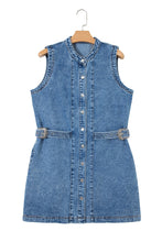 Load image into Gallery viewer, Myosotis Western Belt Button Down Sleeveless Denim Short Dress