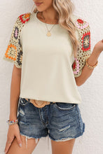 Load image into Gallery viewer, Floral Crochet Sleeve Boho T Shirt