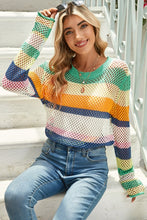 Load image into Gallery viewer, Colorblock Striped Hollow Knitted Top