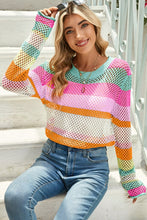 Load image into Gallery viewer, Colorblock Striped Hollow Knitted Top