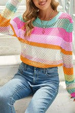 Load image into Gallery viewer, Colorblock Striped Hollow Knitted Top