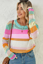 Load image into Gallery viewer, Colorblock Striped Hollow Knitted Top