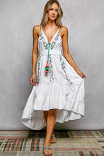 Load image into Gallery viewer, POL Embroidered Detail Tassel Tie Smocked Waist Midi Tiered Cami Dress