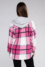 Load image into Gallery viewer, Plaid Drawstring Hooded Fleece Shacket