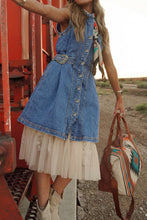 Load image into Gallery viewer, Myosotis Western Belt Button Down Sleeveless Denim Short Dress