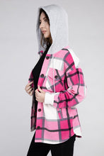 Load image into Gallery viewer, Plaid Drawstring Hooded Fleece Shacket