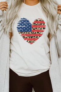 American Flag Leopard Heart Patriotic Graphic Tee