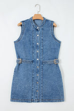 Load image into Gallery viewer, Myosotis Western Belt Button Down Sleeveless Denim Short Dress