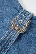 Load image into Gallery viewer, Myosotis Western Belt Button Down Sleeveless Denim Short Dress