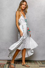 Load image into Gallery viewer, POL Embroidered Detail Tassel Tie Smocked Waist Midi Tiered Cami Dress