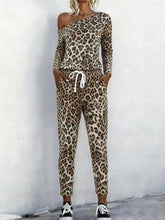 Load image into Gallery viewer, Leopard Print One-Shoulder Top and Pants Set