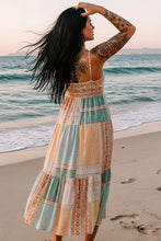 Load image into Gallery viewer, Mint Patchwork Square‑Neck Sundress – Lightweight Boho Summer Dress