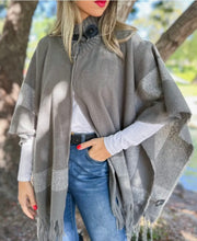 Load image into Gallery viewer, Grey Bold Knit Cape, Poncho with Buckle Detail
