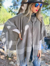 Load image into Gallery viewer, Grey Bold Knit Cape, Poncho with Buckle Detail