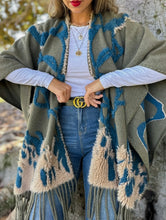 Load image into Gallery viewer, Olive Boho Textured Abstract Fringe Cardigan