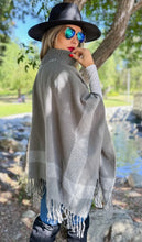 Load image into Gallery viewer, Grey Bold Knit Cape, Poncho with Buckle Detail