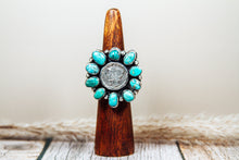 Load image into Gallery viewer, Handmade Kingman Turquoise Cluster Ring with Mercury Dime | Sterling Silver Statement Ring | Size 8.75