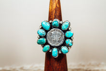 Load image into Gallery viewer, Handmade Kingman Turquoise Cluster Ring with Mercury Dime | Sterling Silver Statement Ring | Size 8.75