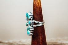 Load image into Gallery viewer, Handmade Kingman Turquoise Cluster Ring with Mercury Dime | Sterling Silver Statement Ring | Size 8.75