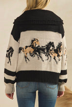 Load image into Gallery viewer, Black and Beige Sweater with Horses