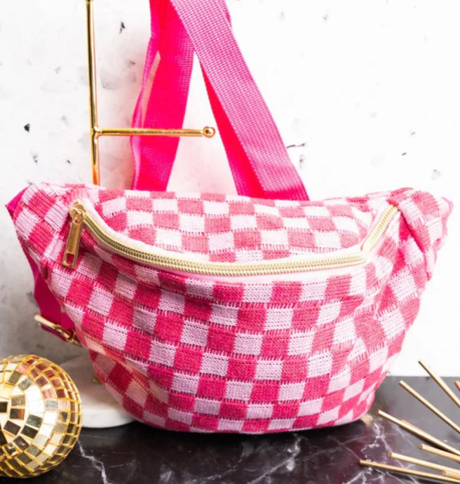 Sightseeing Pink Check Waist Cross Body Bag