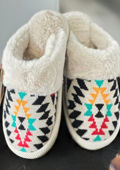 Feeling The Aztec Vibe Slippers With Faux Fur