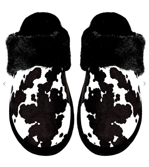 Moo For the Black and White Cow Faux Slippers!