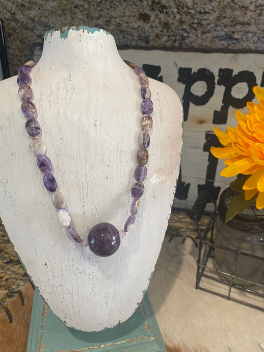 Amethyst Beaded Necklace With Center Bead
