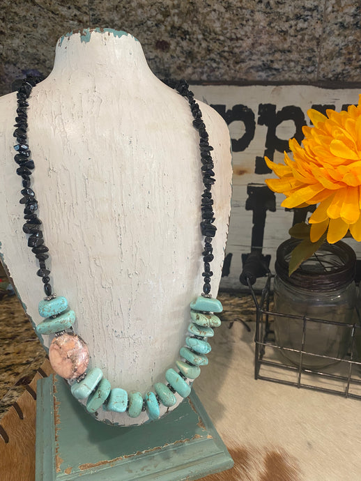 Black Chip Beads With Turquoise Beads and Ocean Jasper Accent