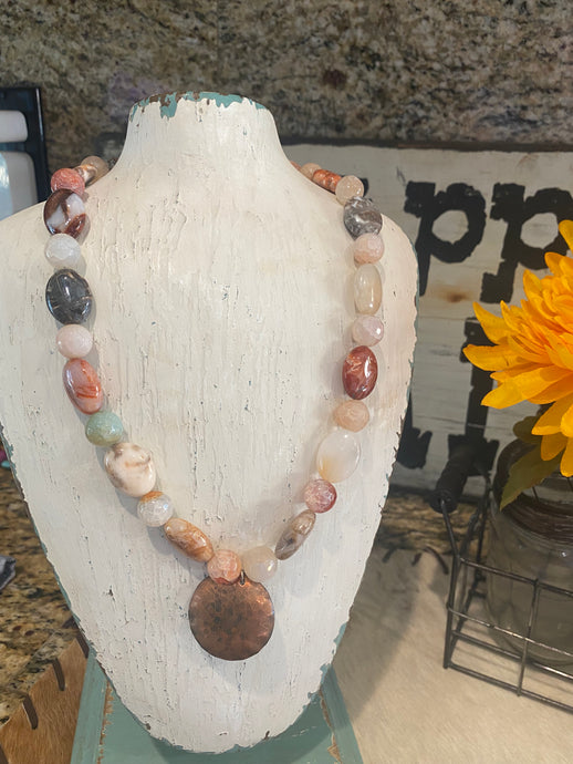 Ocean Jasper Necklace with Hammered Copper Center Piece