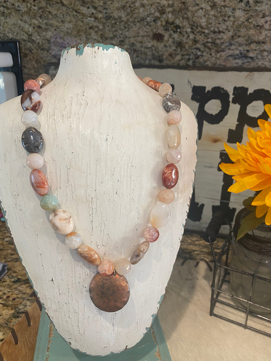 Ocean Jasper Necklace with Hammered Copper Center Piece